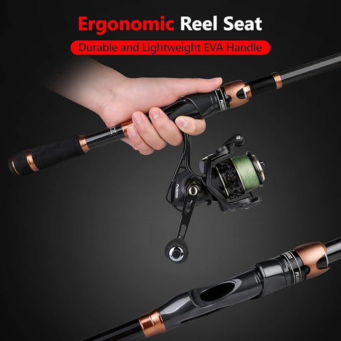 PLUSINNO Fishing Rod and Reel Combos, Bronze Warrior Toray 24-Ton Carbon Matrix Telescopic Fishing Rod Pole, 12 +1 Shielded Bearings Stainless Steel BB Spinning Reel, Travel Freshwater Fishing Gear