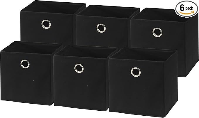 SIMPLE HOUSEWARE 11-Inch Collapsible Fabric Cube Storage Bin with Handles, Printed Design, 6 Pack, Black