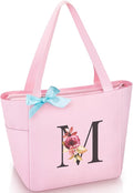 Vavabox Tote Bag, A-Z Initial Monogrammed Waterproof Tote Bag, Bridesmaid Gifts for Women, Black and Pink