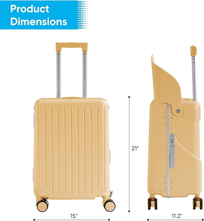 TABU 20" Ride-on Luggage with Seat For Kids & Adults，Carry On Hardshell Ride On Suitcase with 360° Lockable Spinner and TSA Lock, Yellow