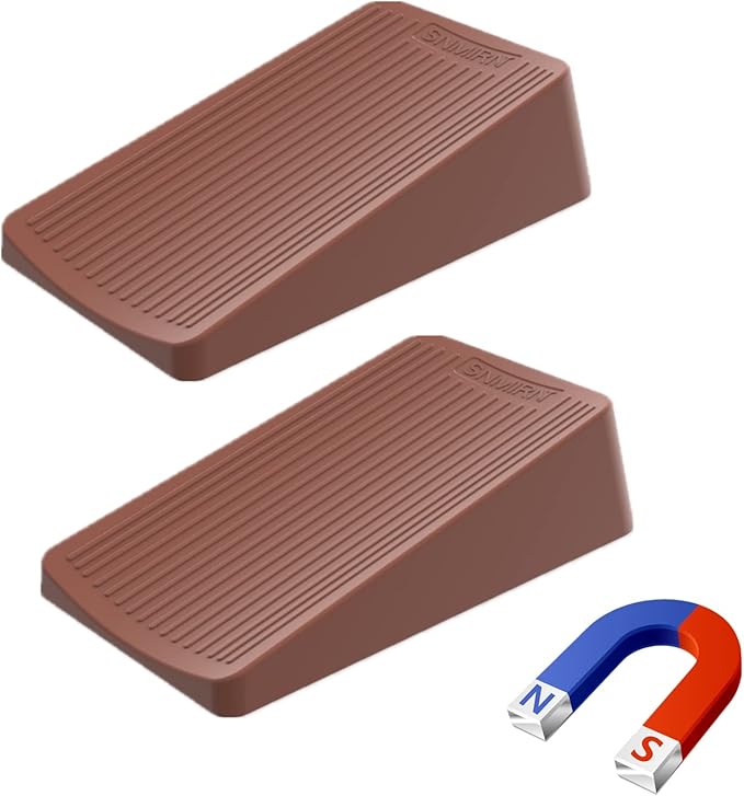 Premium Rubber Door Stop - Large Door Stopper Wedge,Anti-Slip Design, Automatically Fixed,Works On All Floor Types and Carpet Heavy Duty Door (2 Pack, Brown)…