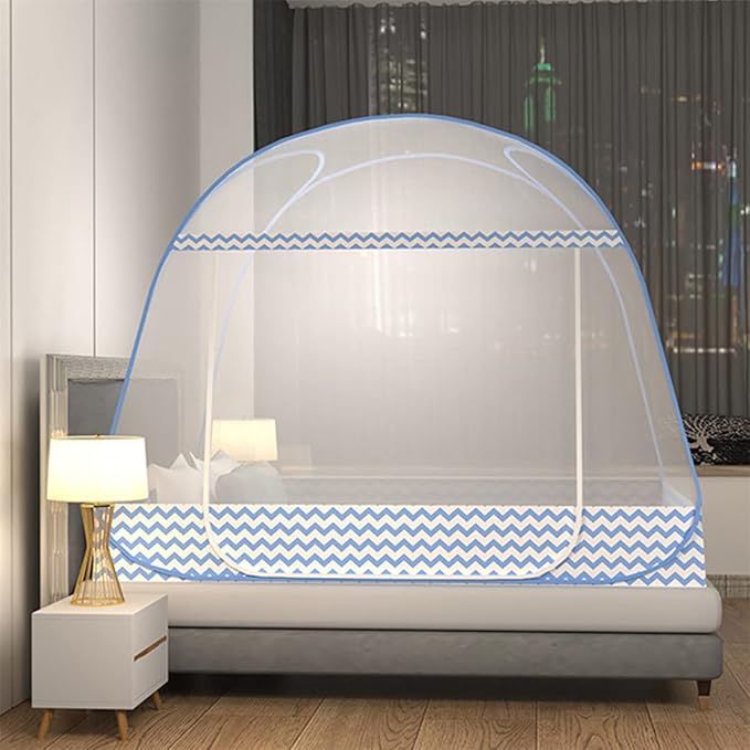 CdyBox Folding Mosquito Net Tent Canopy Curtains for Beds Home Bedroom Decor (Blue, 1.5X2.0m)