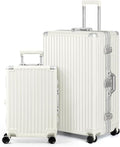 AnyZip Luggage Sets 2 Piece Aluminum Frame Carry On and Checked Suitcase PC ABS Hard Shell TSA Lock No Zipper(White, 20/28)