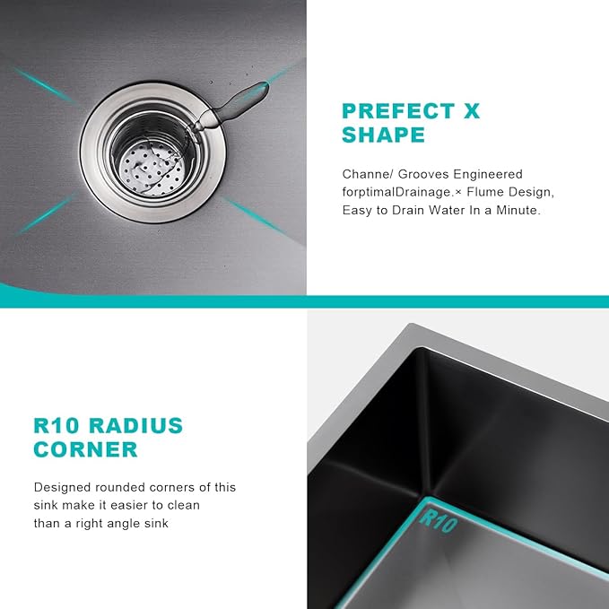 Black 18 inch Undermount Kitchen Sink - TSIBOMU 18 Gauge Stainless Steel 9" Deep Single Bowl Basin Undermount Kitchen Bar Sink, D18"xW18"xH9"