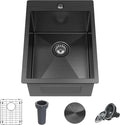 15 x 20 Inch Black Drop In Kitchen Sink - Single Bowl Topmount Bar Prep Sink - 18 Gauge Stainless Steel with Grid and Basket Strainer