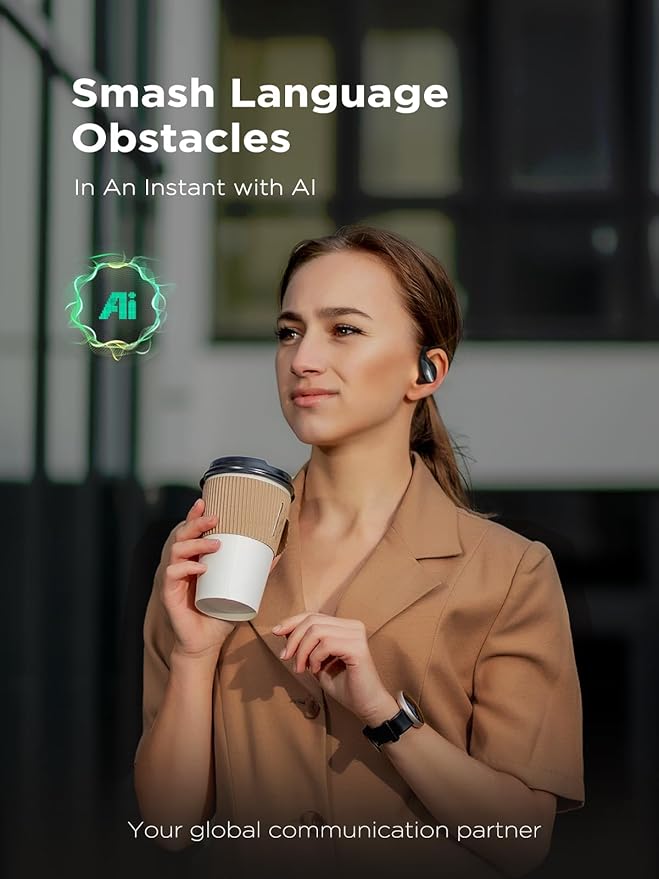 PSIER True Translation Earbuds Real Time Bluetooth 5.4 Open Ear Headphones, 134 Language Translator Earbuds with Mic Clear Call, Audifonos Traductores Inglés Español for Travel Meeting Learning, Black