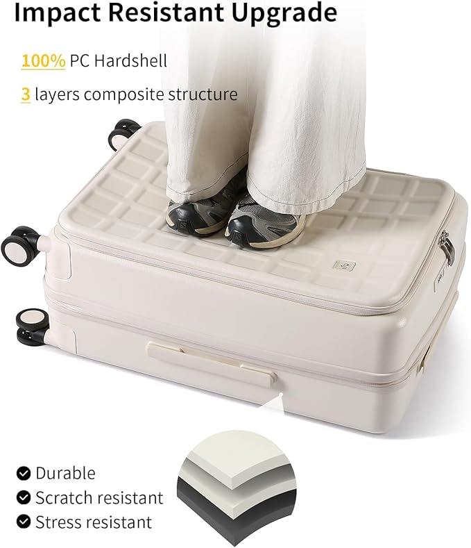 aji Expandable Top Opening 26 Inch Checked Luggage with Spinner Wheels, Large Suitcase with TSA Lock, Hard Shell Travel luggage Suitcases for Men Women, for 20+Days Travel, Coconut White