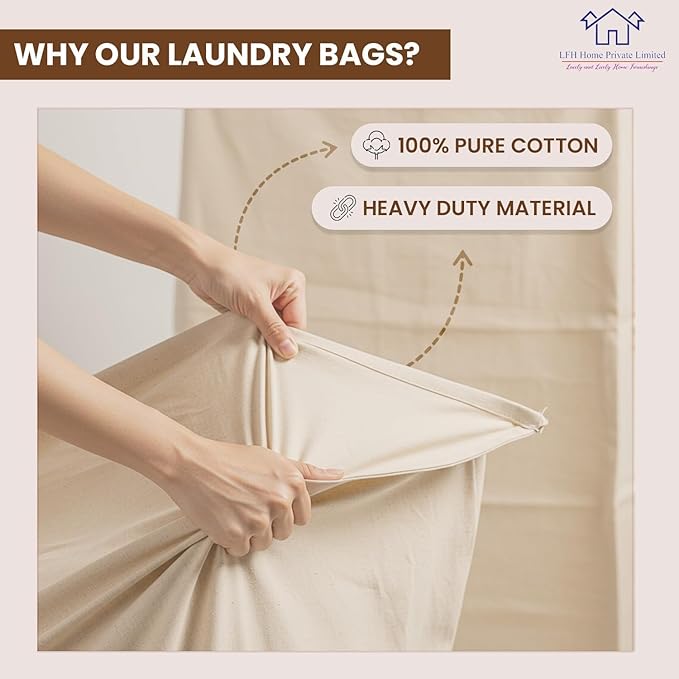 LFH Home Large Premium 100% Cotton Canvas Laundry Bag with Drawstring and Handles Heavy Duty, Multi-Use, and Washable for Home, Travel, College or Storage 28x40 (Pack of 4)-Natural