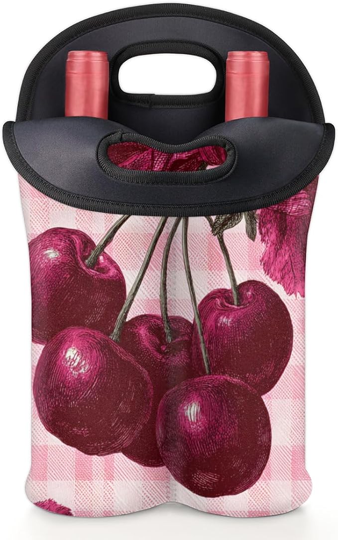 Neoprene Wine Tote, Bottle Carrier Gag Insulating Neoprene Thicker, Insulated Wine Bag for Travel Holds Two Bottles, Bottle Carrier Bags Protect the Bottles, Cherry
