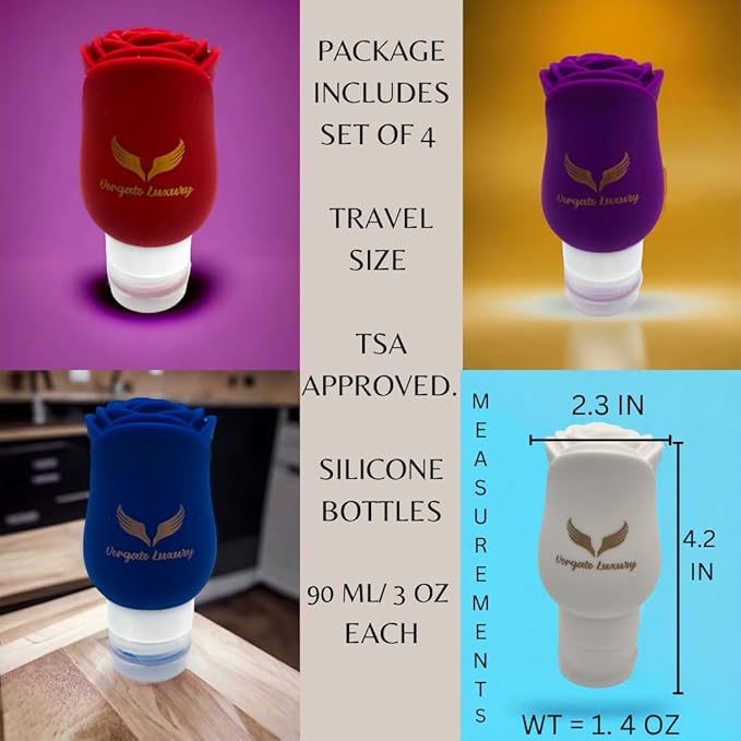 -3oz Travel Toiletry Bottles - Travel Containers for Toiletries Leak proof - Toiletry Bottles - Travel Size Containers - TSA Approved Travel Bottles - 3oz Silicone 4pcs