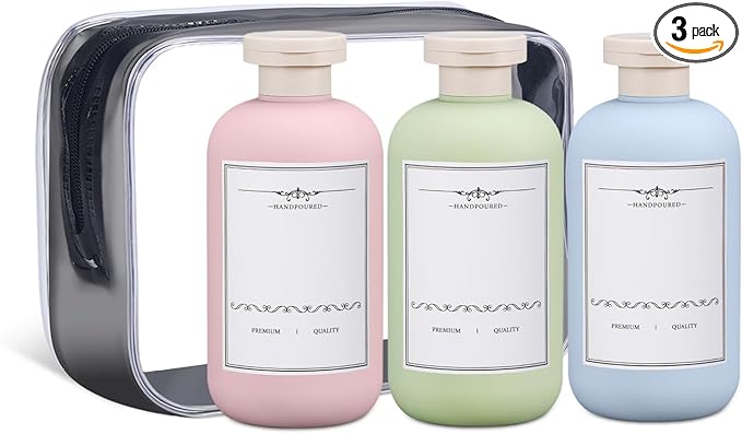 ASEVAT 6.7 oz Plastic Leak Proof Travel Bottles for Toiletries, Plastic Travel Size Containers, Shampoo and Conditioner Bottles Refillable Squeeze Bottle for Lotion, Body Wash (3Pcs)