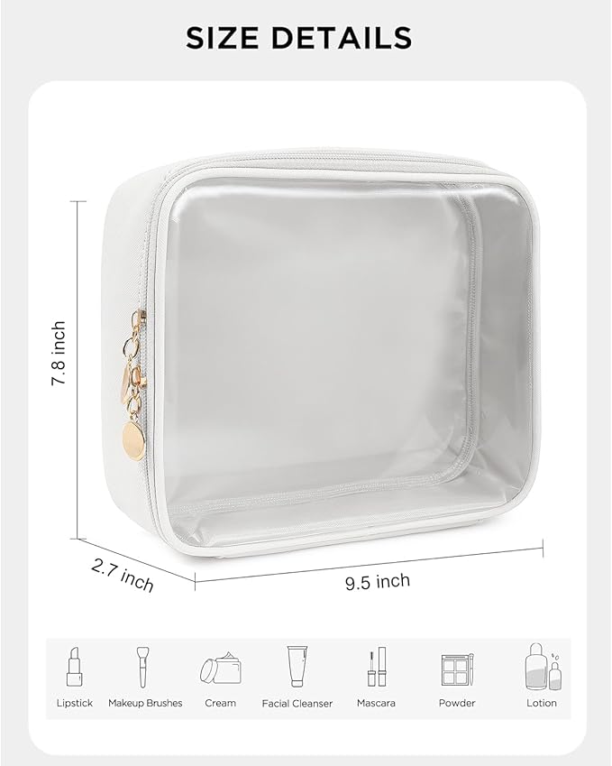 KOTORA TSA Approved Toiletry Bag with Mini Clear Makeup Bag Travel Size Beach Pool Bag Car Accessories for Women Her (2White)