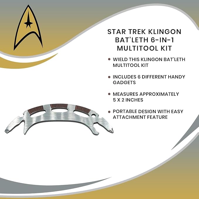 Star Trek Klingon Bat'leth 6-In-1 Multitool Kit | Includes Screwdriver, Wrench, Bottle Opener, Cord Cutter, Hand Tools | Pocket-Sized Portable Survival Camping Tool