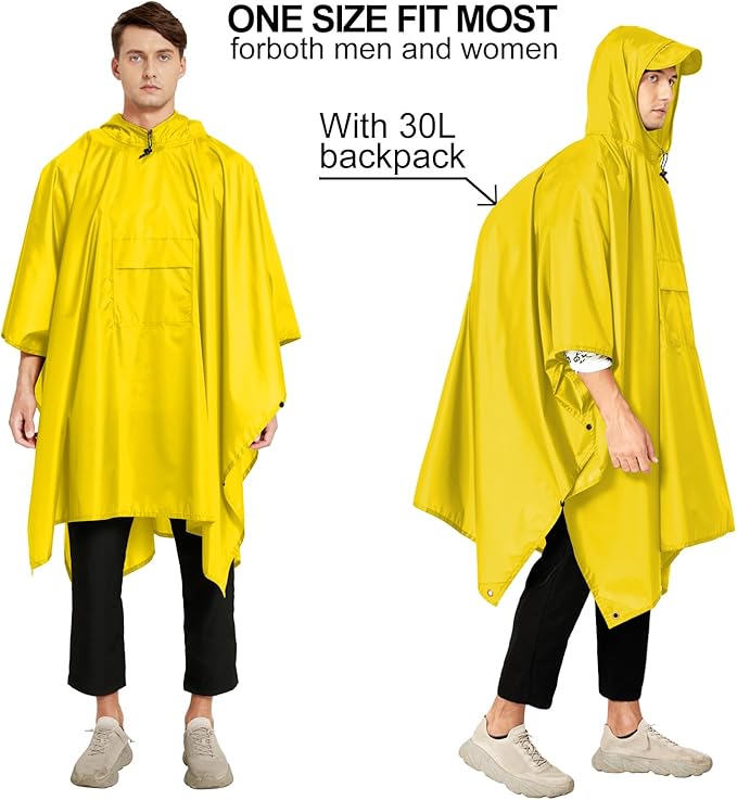 salamra Hooded Rain Poncho Waterproof Raincoat Jacket for Men/Women/Adults with Pocket