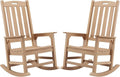 Psilvam Oversized Outdoor Rocking Chair Set of 2, Porch Rocker with 21" Wide Seat and 32" Tall Backrest, Pre-Assembled with Most Components for Effortless Installation (Teak Color)