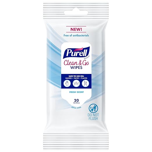 PURELL® Clean & Go Cleaning Wipes, Skin and Surface, Fresh Scent, 20 Count Travel Pack (Pack of 12), 9269-12-CMR