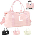 Initial Travel Duffel Bag Sports Gym Bag for Girls Teen Birthday Gifts,Pink Personalized Weekender Bag Carry On Tote Bags for Women Men,Waterproof Overnight Luggage Bag with Trolley Sleeve(Letter L)