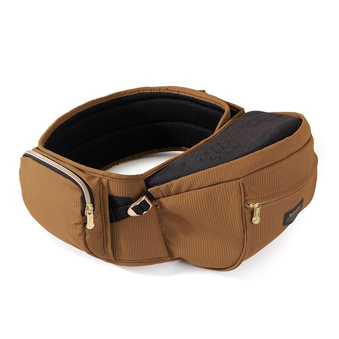 Sunveno Hip Baby Carrier with Seat,Ergonomic Baby Hip Carrier, Front-Facing Baby Holder, Anti-Slip Seat Surface, Wide and Adjustable Waistband,Multiple Pockets, Newborn to Toddler up to 45lbs, Brown