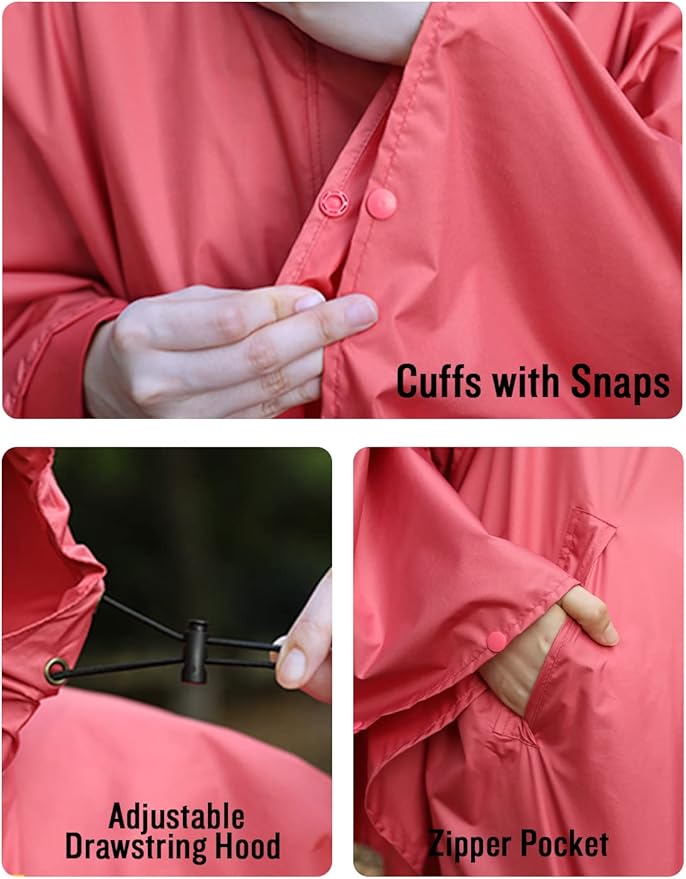 SaphiRose Unisex Rain Poncho Hooded Waterproof Raincoat for Adults Women