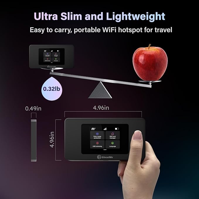 GlocalMe DuoTurbo 4G LTE Portable WiFi Hotspot for Travel in 200+ Countries, Mobile Hotspot Device with Global 1.1GB Data 30Days, SIMFREE and Dual Modem, 10 Devices Connected(Black)