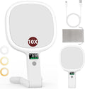 Alovely Travel Makeup Mirror with Light, Double Sided 10X Magnifying Mirror with Light, Rechargeable Portable Lighted Beauty Mirror, 3 Color Lighting Dimmable Touch Screen,Tabletop Handhold Hanging