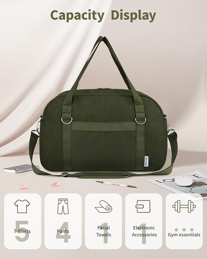 Narwey For Spirit Airlines Personal Item Bag 18x14x8, Small Duffle Bag for Travel Duffel for Traveling, Carry on Bag for Airplanes Underseat Overnight for Women and Men (Army Green)