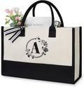TOPDesign Personalized Initial Jute/Canvas Beach Bag, Monogrammed Gift Tote Bag for Women