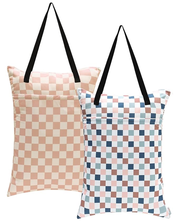 ALVABABY 2 Pack Large Wet Dry Bag Waterproof Hanging Cloth Diaper with Double Zippered Pockets 25x18 inches 2HL02