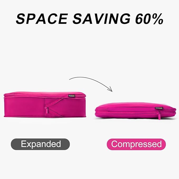 6 Set Compression Packing Cubes for Travel Essentials, Luggage Organizers for Suitcases (Rose Red)