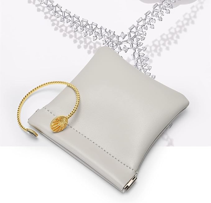 PU Leather Jewelry Travel Bag Leather Jewelry Pouch Christmas,Wedding Party Favor Gift Bag (L, Grey)