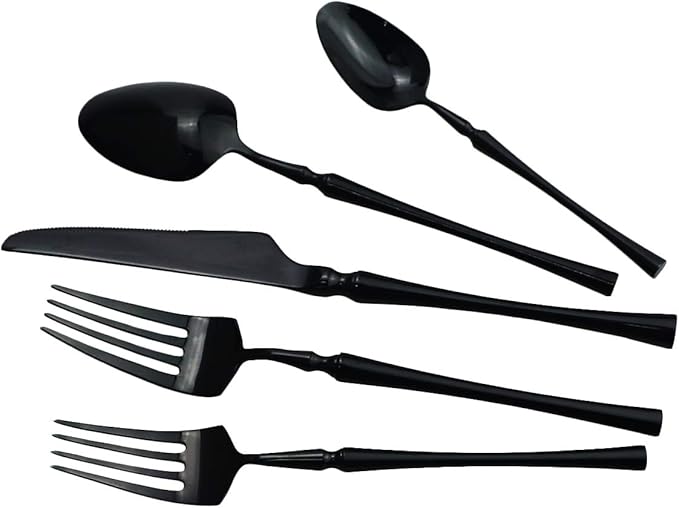 Gugrida 20 piece Black Flatware Set 304 Stainless Steel Fork Spoon Cutlery Luxury Mirror Polished Silverware, Dishwasher Safe, Service for 4