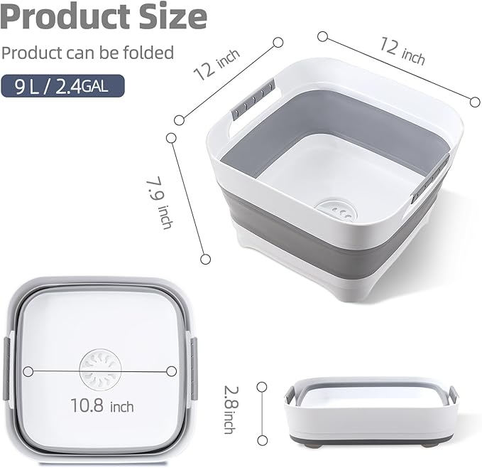 Collapsible Wash Basin for Baby Bottles - 2.4 Gallons Portable Wash Bin for RV Camping Sink, Space-Saving Dish Tub.Laundry & Utility Room Sinks