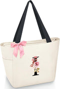 Vavabox Tote Bag, A-Z Initial Monogrammed Waterproof Tote Bag, Bridesmaid Gifts for Women, Black and Pink