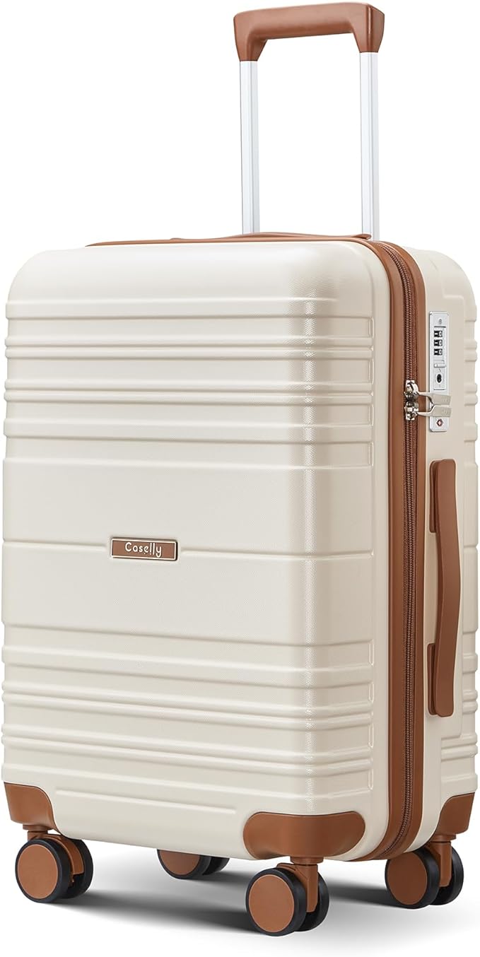 Luggage Sets with spinner wheels, PC+ABS Hard Shell Travel Luggage,Lightweight Carry-on suitcases with TSA Lock,YKK Zippers (Beige, 20 Inch)