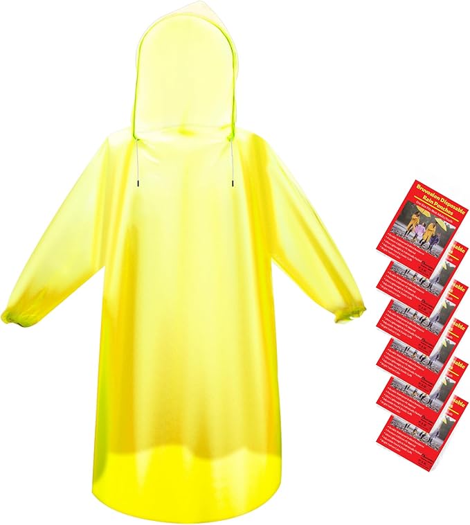 Bruvoalon 6 & 20 Pack Disposable Rain Ponchos for Adults/Youth, Waterproof PE Raincoats with Drawstring, Camping/Emergency
