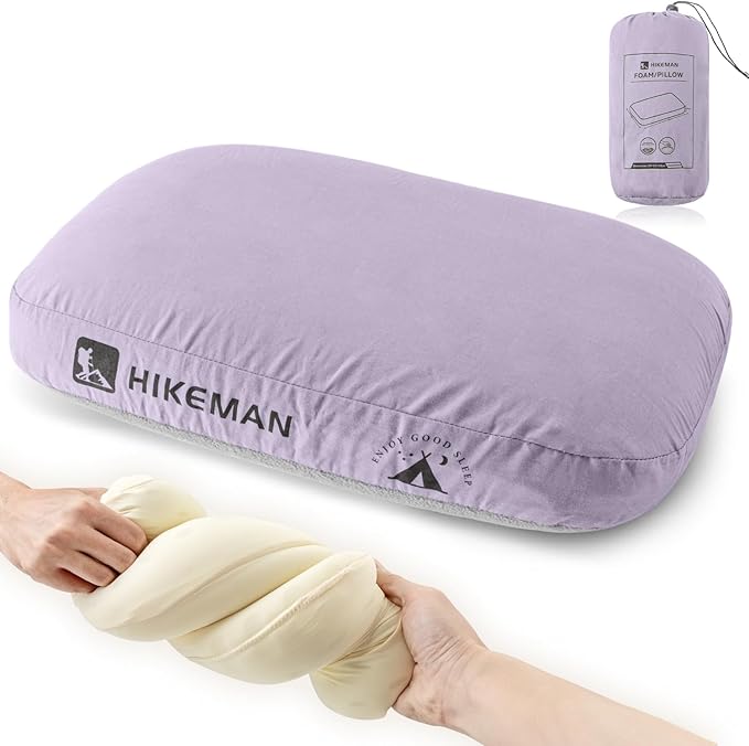 HIKEMAN Camping Memory Foam Pillow - Ultralight Travel Backpacking Ergonomic Pillow with Removable Cover,Neck Lumbar Support for Outdoor Camp,Sport,Hiking,Backpacking Sleep (Purple)