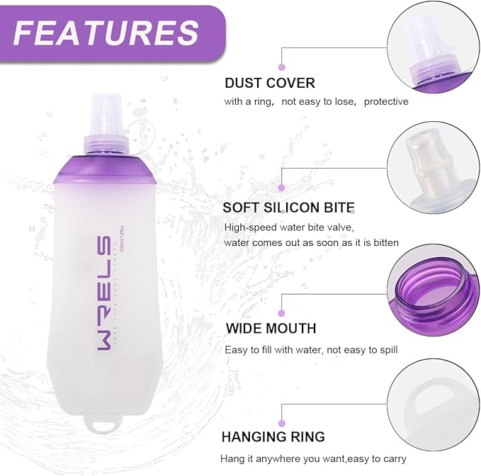 200ml/350ml/500ml Collapsible Soft Flask,BPA Free Folding Soft Water Bottle with Hanging Ring,Lightweight TPU Hydration Flask for Running Marathon Cycling Hiking(500ml-2 Packs)