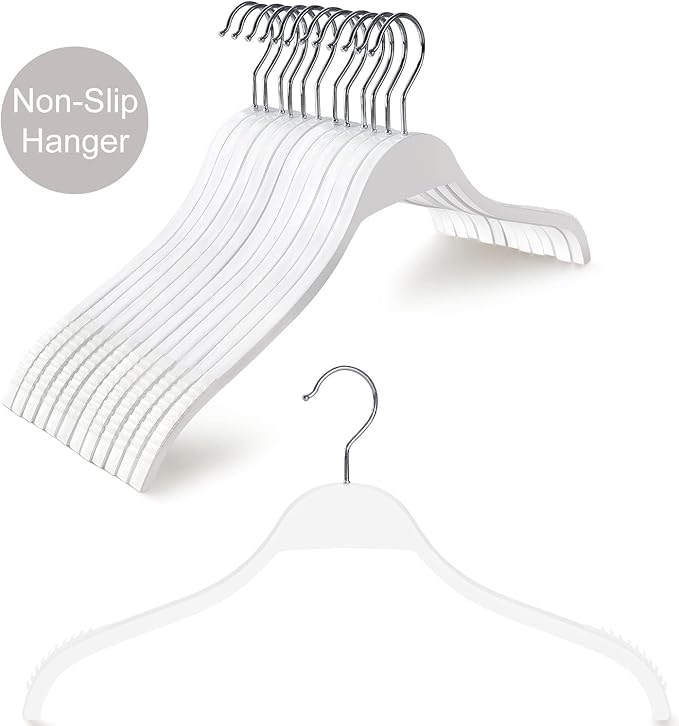 TOPIA HANGER Slim Wooden Hangers with Extra Soft Non-Slip Rubber Grips, 10-Pack High-Grade Fashion Hanger No Shoulder Bump for Sweater, Camisole, Jacket, Dress, Coat -CT15W