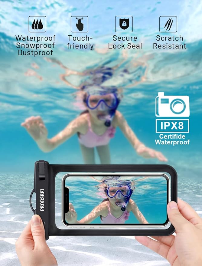 Universal Waterproof Phone Pouch-Waterproof Phone Case for iPhone 15 14 13 12 Pro Max XS Plus Galaxy S24+ S23 Up to 7",IPX8 Waterproof Cellphone Dry Bag Beach Vacation Cruise Ship Essentials-2 Pack