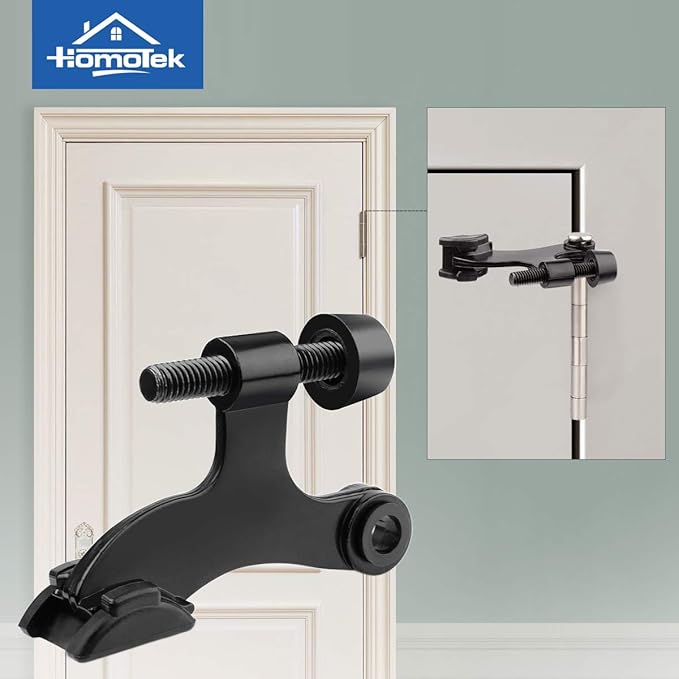 HOMOTEK 2 Pack Hinge Pin Black Door Stopper,Adjustable Deluxe Heavy Duty Door Stopper 2-1/2"x1-3/4”,with Black Rubber Bumper Tips