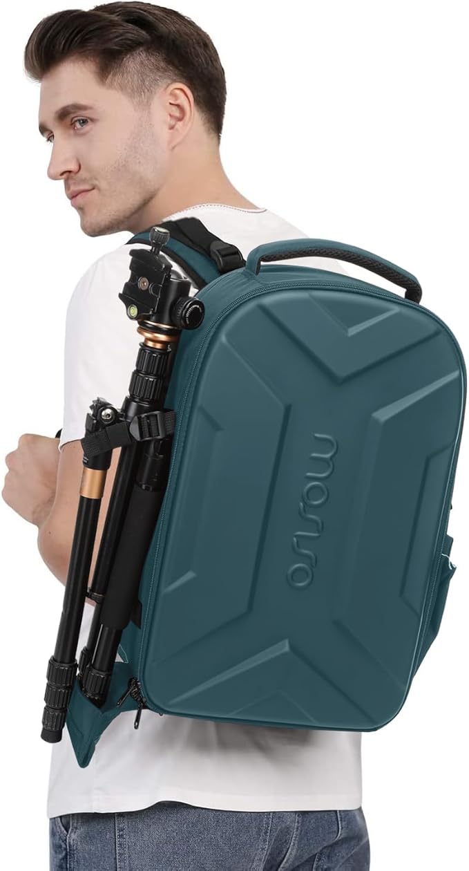 MOSISO Camera Backpack, DSLR/SLR/Mirrorless Photography Camera Bag Waterproof Artistic Geometric Hardshell Case with Tripod Holder&15-16 inch Laptop Compartment for Canon/Nikon/Sony, Teal Green