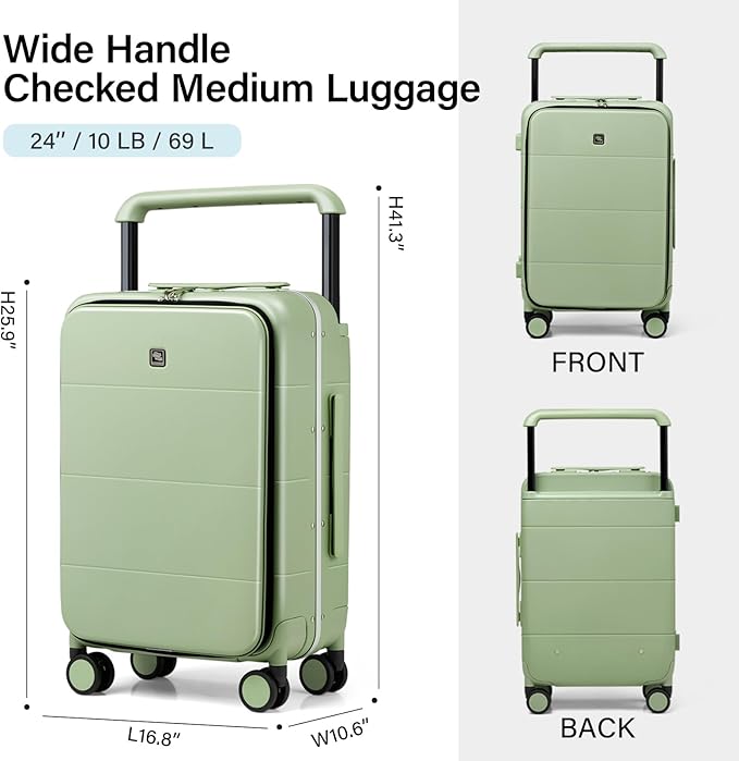 Hanke Top Opening 24 Inch Luggage with Spinner Wheels, Aluminum Frame All-PC Hard Shell Medium Suitcase, Zipperless Trunk Wide Handle Luggage, TSA Checked-Medium(Bamboo Green, 69L)