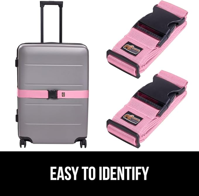 GORILLA GRIP Heavy Duty 8 Pack Adjustable Luggage Straps for Suitcases, Easy to Identify Travel Belt Connector Holds Suitcase Together, Extends Life of Bag, Strap Connects Two Bags, Accessories Pink