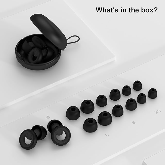 Ear Plugs for Sleeping Noise Cancelling 2 Sets, Reusable Earplugs Hearing Protection 30dB, Soft Silicone Ear Plugs for Concerts, Party, Focus - 8 Pairs Ear Tips in XS/S/M/L - Black