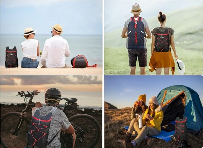 16L Hiking Daypack Lightweight Foldable Travel Backpack Water Repellent Camping Outdoor Packable Easy Carry-on Bag (Black+Red)