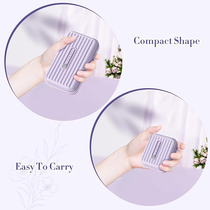 Travel Pill Organizer Box with Medicine Labels, 2Pack 7 Compartments Portable Pill Case, Daily Medication Organizer Storage Pill Container for Pocket Pharmacy(Purple, S+L 2pack)
