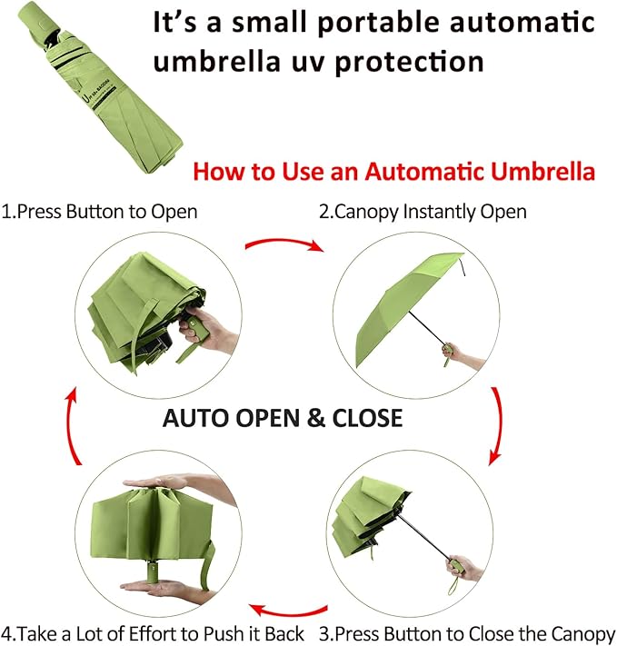 BAODINI Small UV Protection Travel Umbrella Compact for Rain and Sun UPF 50+ 41 inch Portable Umbrella for Women and Men