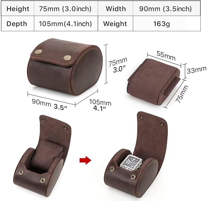 Leather Single Watch Case,Genuine Leather Vintage Watch Roll Travel Case for Storage Organizer Display (1 Slot)