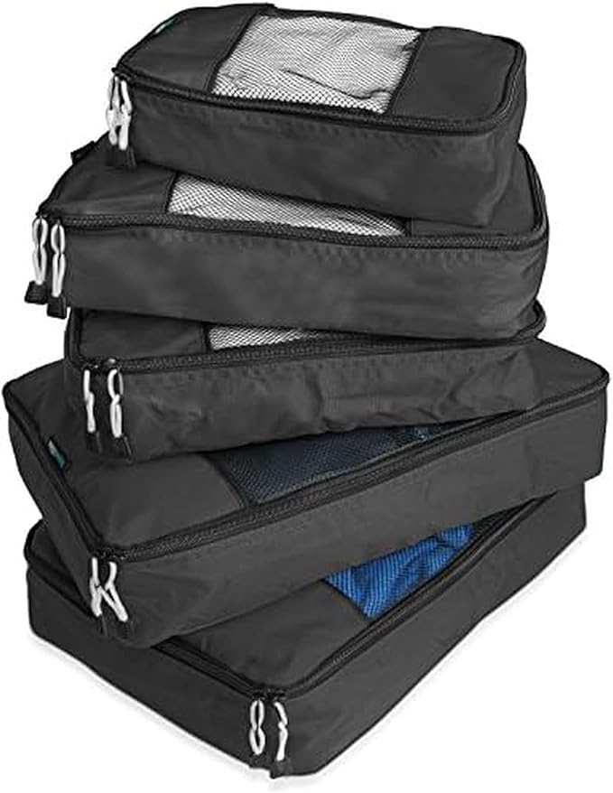 TravelWise Packing Cube System - Durable 5 Piece Weekender Plus Set (Black)