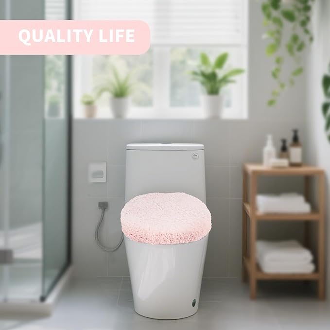 Microfiber Elongated Toilet Seat Cover 19.5"x 15" Machine Washable Solid Toilet Lid Cover Adjustable Rubber Backing Fits Most 18-19.5" L x 14-16" W Elongated Toilet Seat